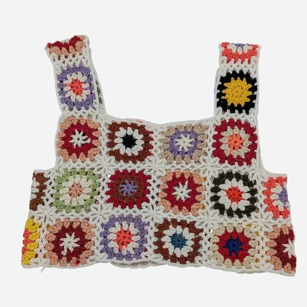 Multicolored granny square crochet knit crop top